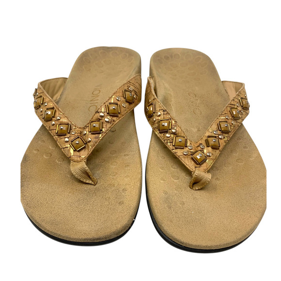 Vionic Floriana Sz 8 Cork Embellished Beaded Thong Flip Flops Comfort Sandals - Picture 3 of 7
